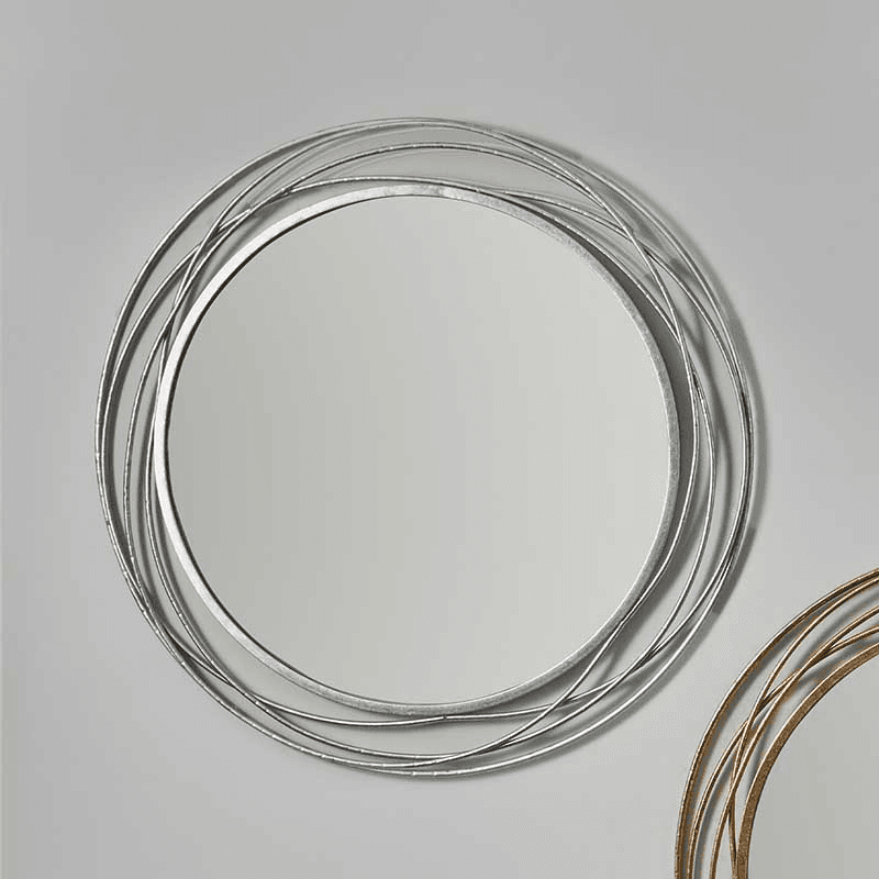 Metal Round Mirror, D90cm, Antique Silver