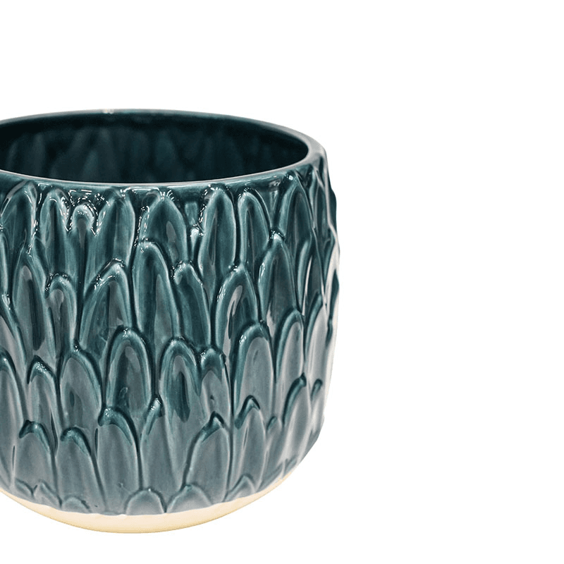 Arles Leaf Embossed Planter, D22cm, Blue