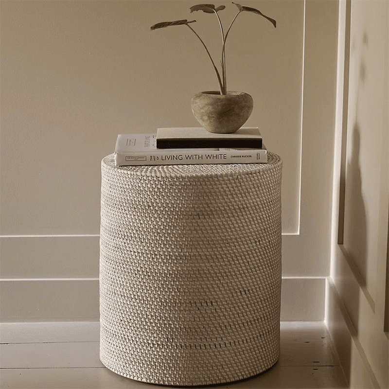 Malton Whitewashed Rattan Stool, H42cm, White