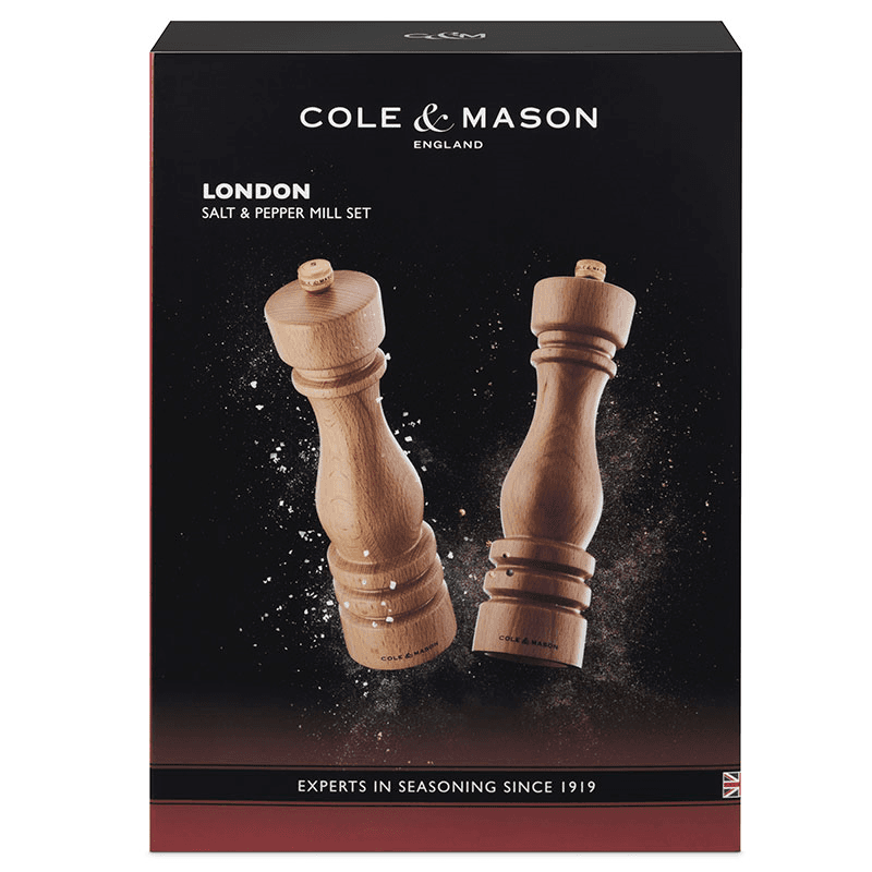London Salt & Pepper Mills, 220mm, Natural Beech