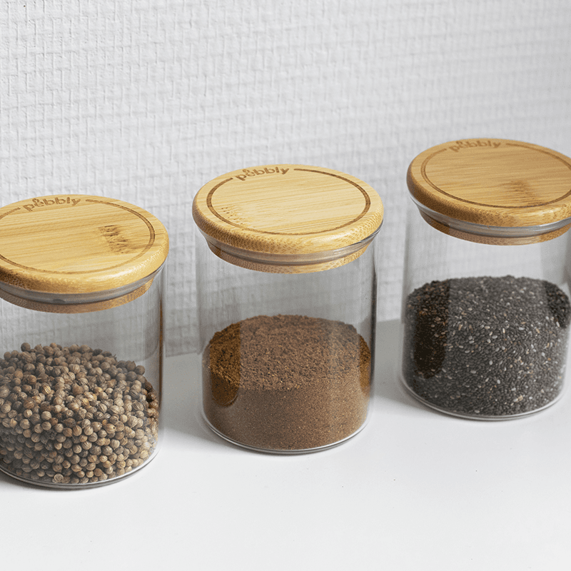 Glass Set Of 3 Spice Canisters, 75ml, Clear