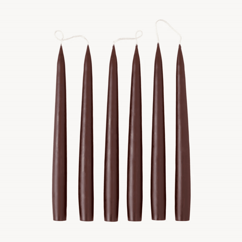 Set of 6 Tapered Dinner Candles, H25cm, Dark Brown