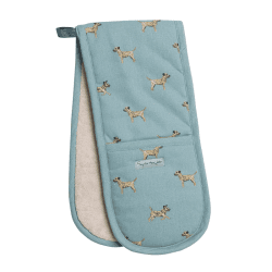 Image showing the Border Terrier Double Oven Glove, Teal, Taupe, Brown product.