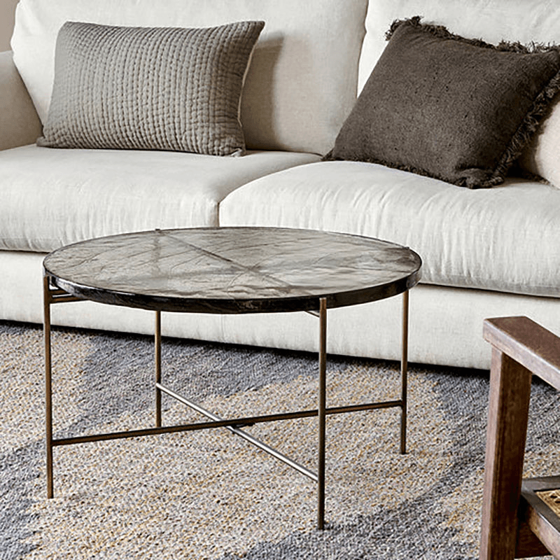 Aluva Glass Coffee Table, Antique Brass