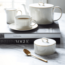 Image showing the Gio Gold Covered sugar bowl & ceamer set, Gold/White product.