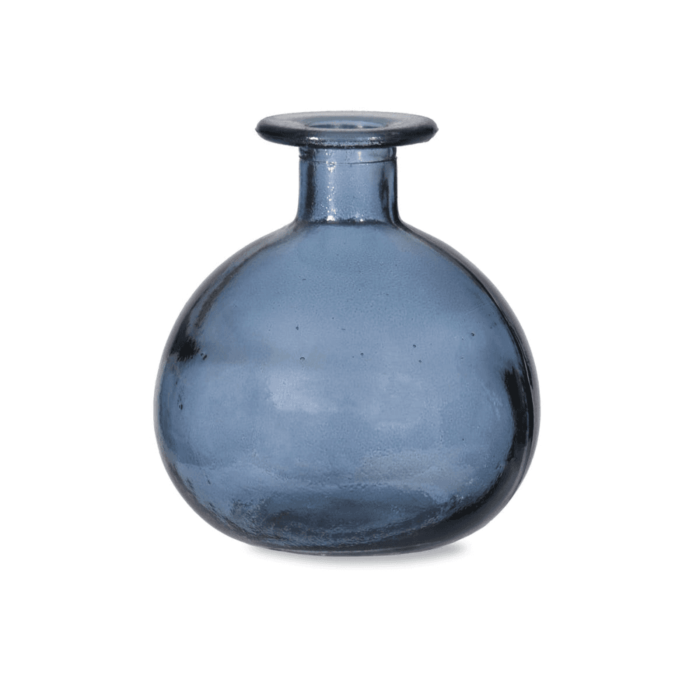 Round Bud Vase, Recycled Glass, Blue, 12cm