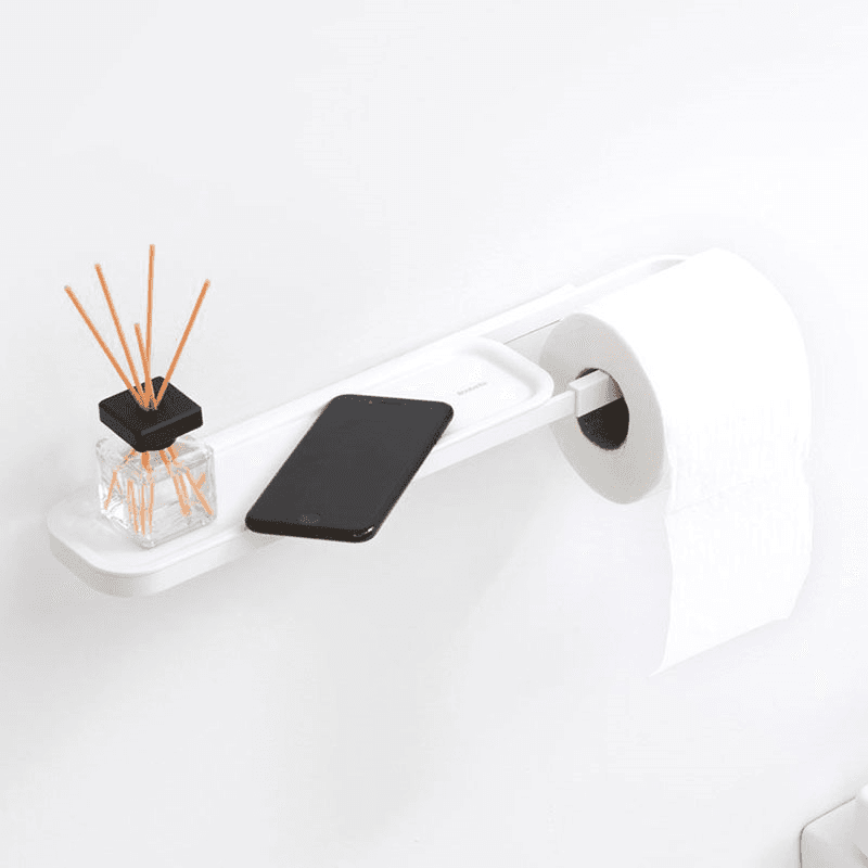 MindSet Toilet Roll Holder with Shelf, Mineral Fresh White