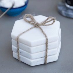 Image showing the Marble Hexagonal Coasters, Set of 4, White product.