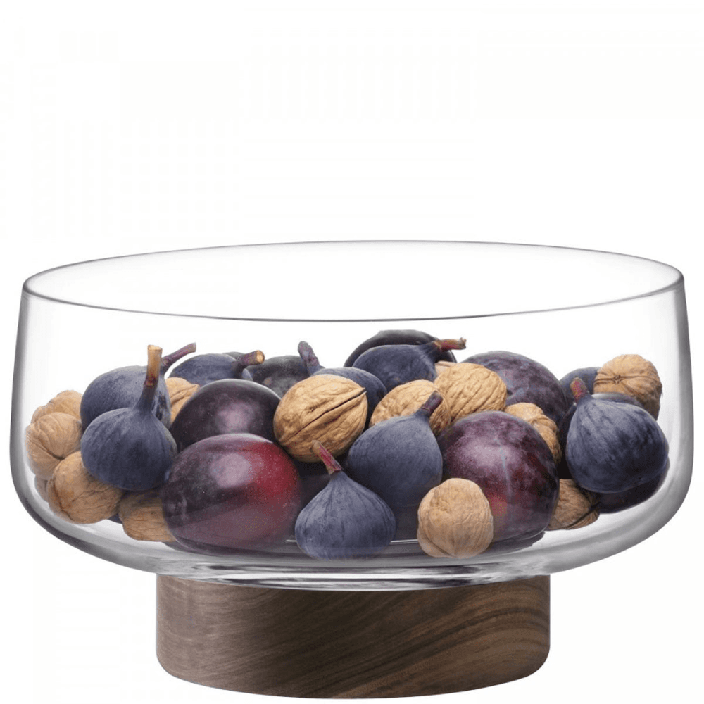 City Bowl & walnut base, D30cm, clear