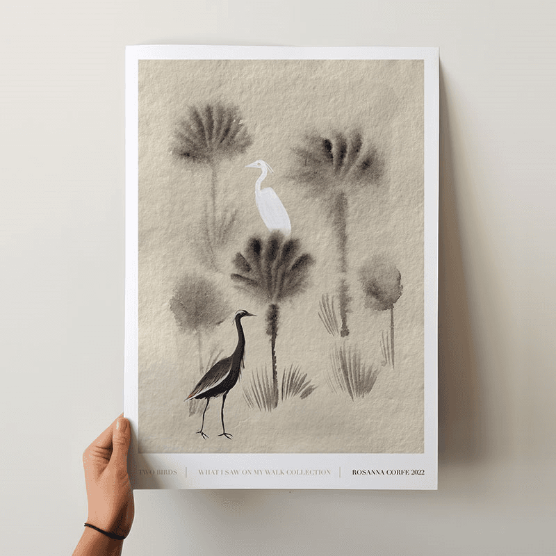 Two Birds Recycled Paper Print, A3, Grey