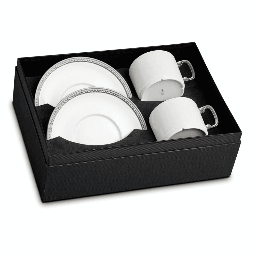 Soie Tressee Teacup & Saucer, Set of 2, Platinum