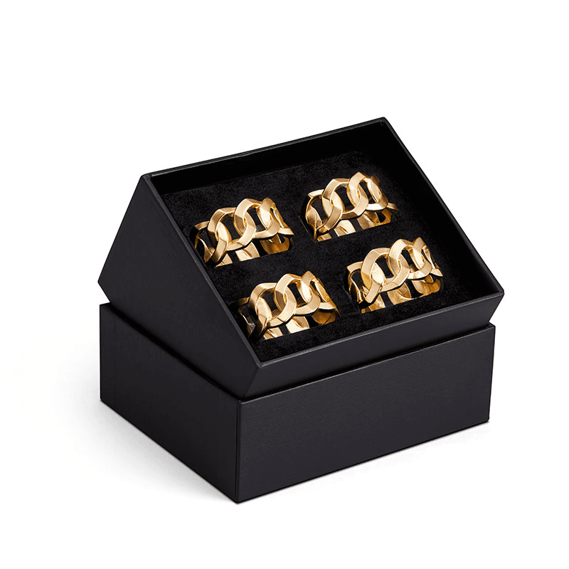 Cuban Link Set of 4 Napkin Rings, D6cm, Gold