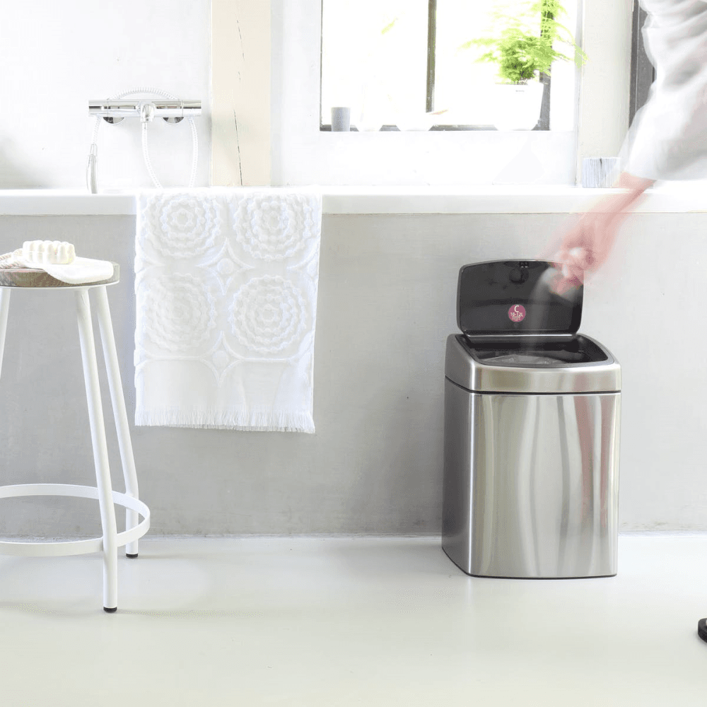 Rectangular plastic bucket touch bin, 10 litre, Matt Steel Fingerprint Proof
