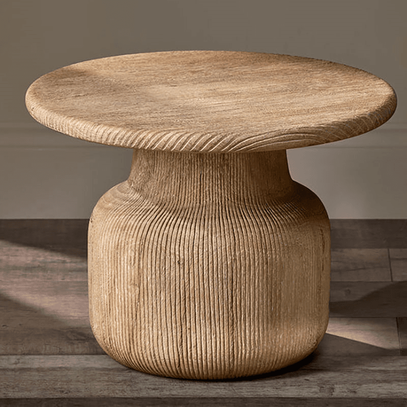 Vivan Grooved Wood Side Table, Natural