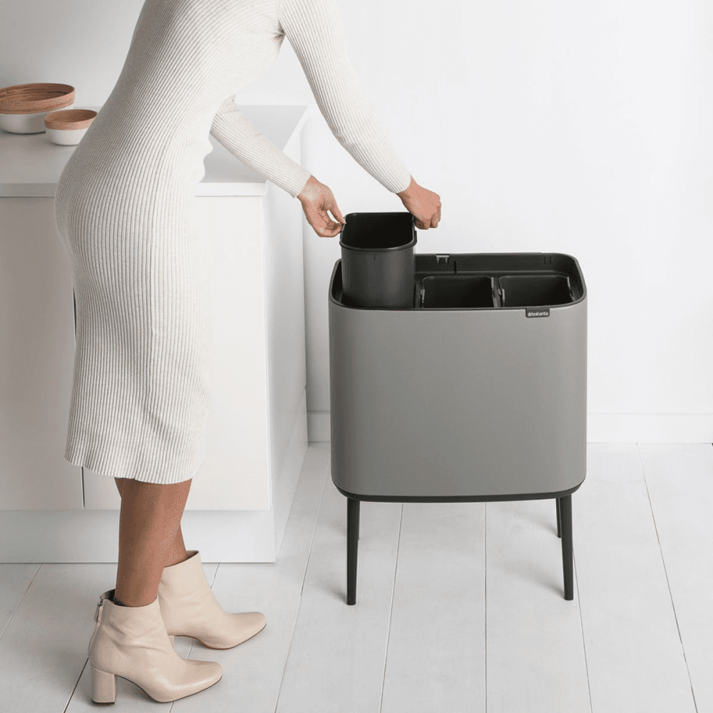Bo Recycling Bin with 3 Inner Buckets, Mineral Concrete Grey
