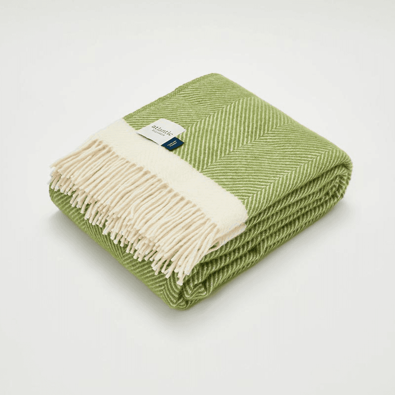 Herringbone Blanket, 130 x 250cm, Kelp Green & Cream
