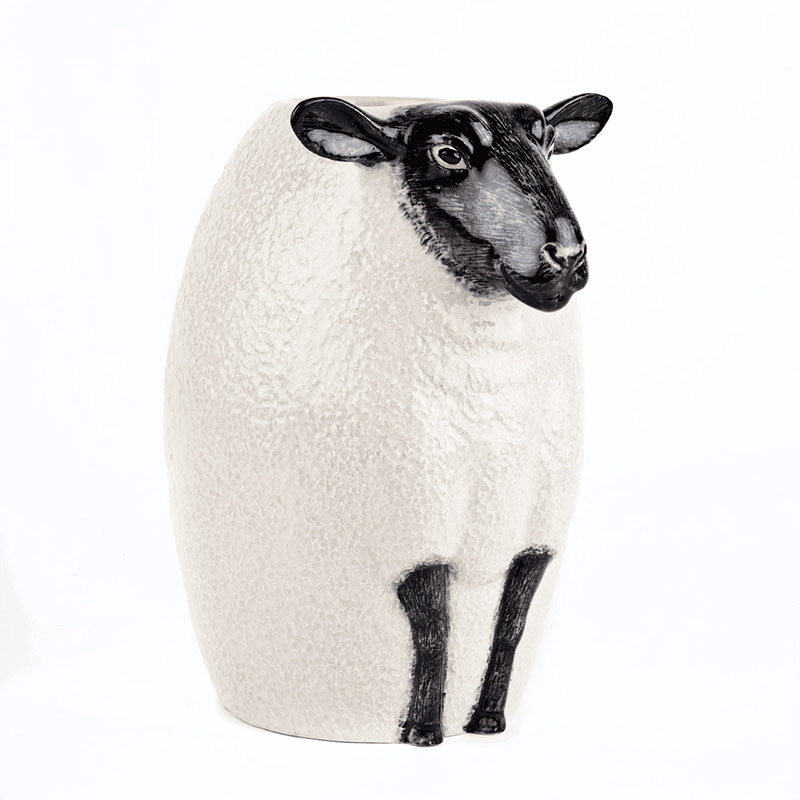 Black Faced Suffolk Sheep Flower Vase, H23cm, Black/White