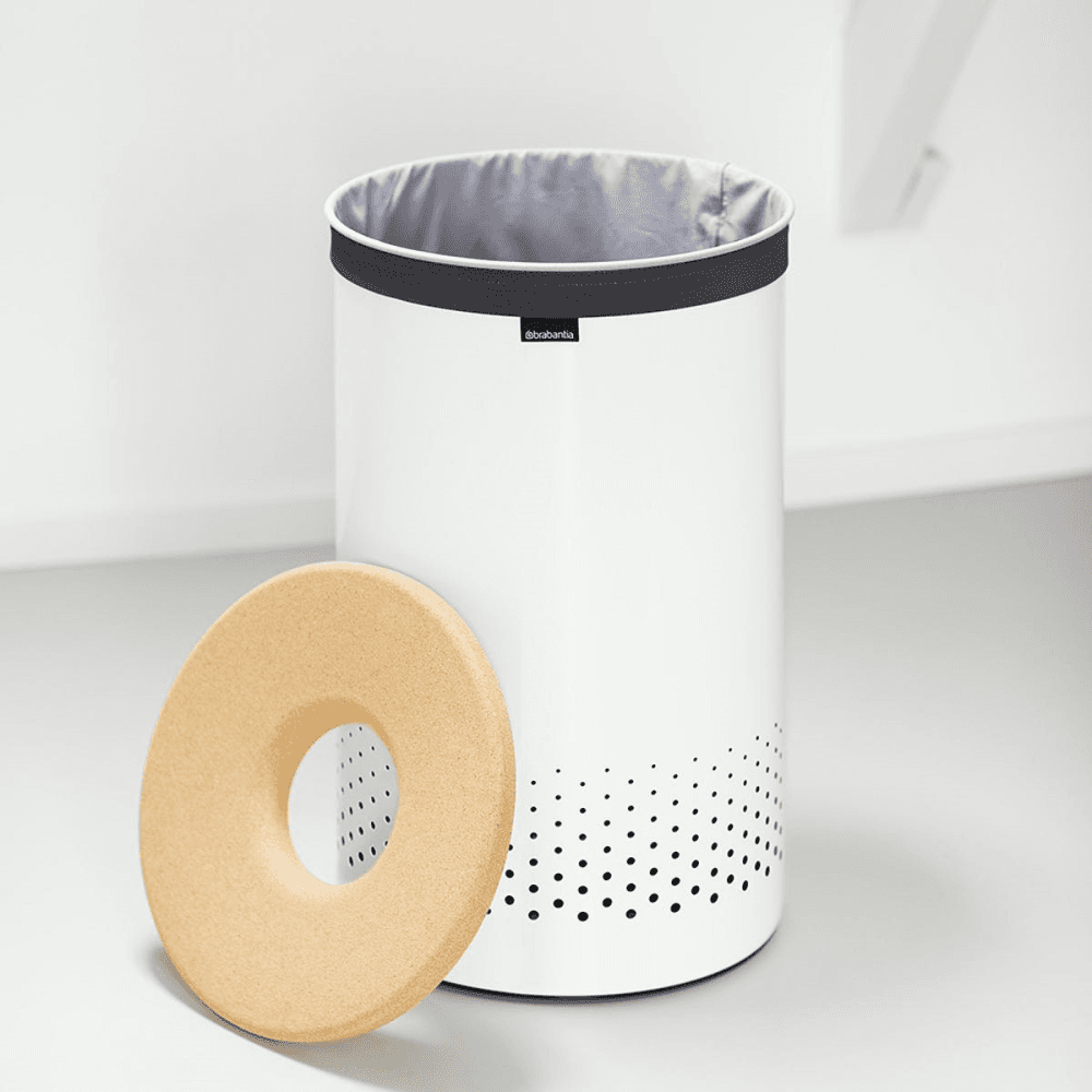 Laundry bin, 60 litre, White With Cork Lid