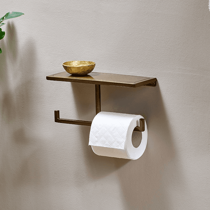 Mahi Wall Mounted Toilet Roll Holder, L24cm, Brass