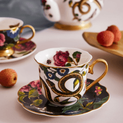 Image showing the Creatures of Curiosity Tea Cup & Saucer Fluted, Black product.
