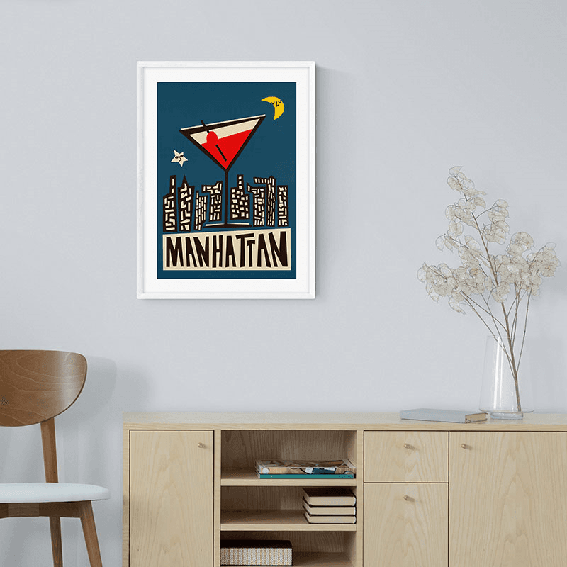 Fox and Velvet Manhattan Art Print, H44 x W32cm, Navy