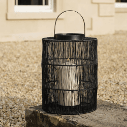 Image showing the Portofino Wirework Lantern with Glass Insert, H34cm, Black product.
