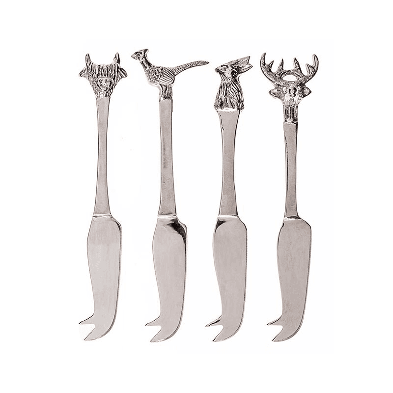 Country Animals Set of 4 Mini Cheese Knives, Silver