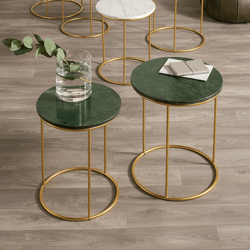 Milly Set of 2 Side Tables, Green Marble & Gold