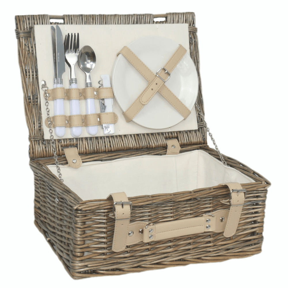 Fitted Picnic Hamper, 14", Cream/Brown