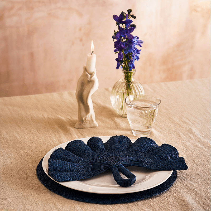 Classic Handwoven Fan, 24cm, Blue