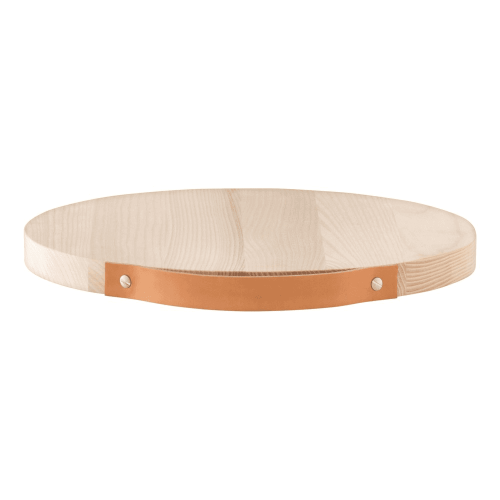 Utility Serving board with leather handle, D35cm, ash