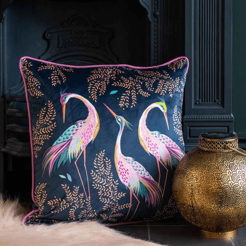 Dancing Cranes Cushion, 50 x 50cm, Midnight