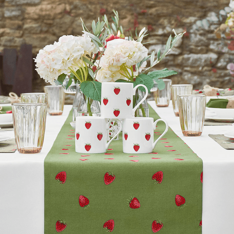 Strawberries Table Runner, 35 x 280cm, Green, Red