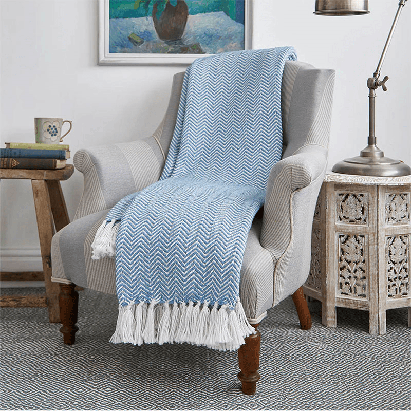 Herringbone Blanket, 250cm x 130cm, Cobalt