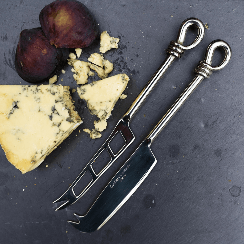 Polished Knot Traditional and soft cheese knife set, 21 and 22cm respectively, Stainless Steel