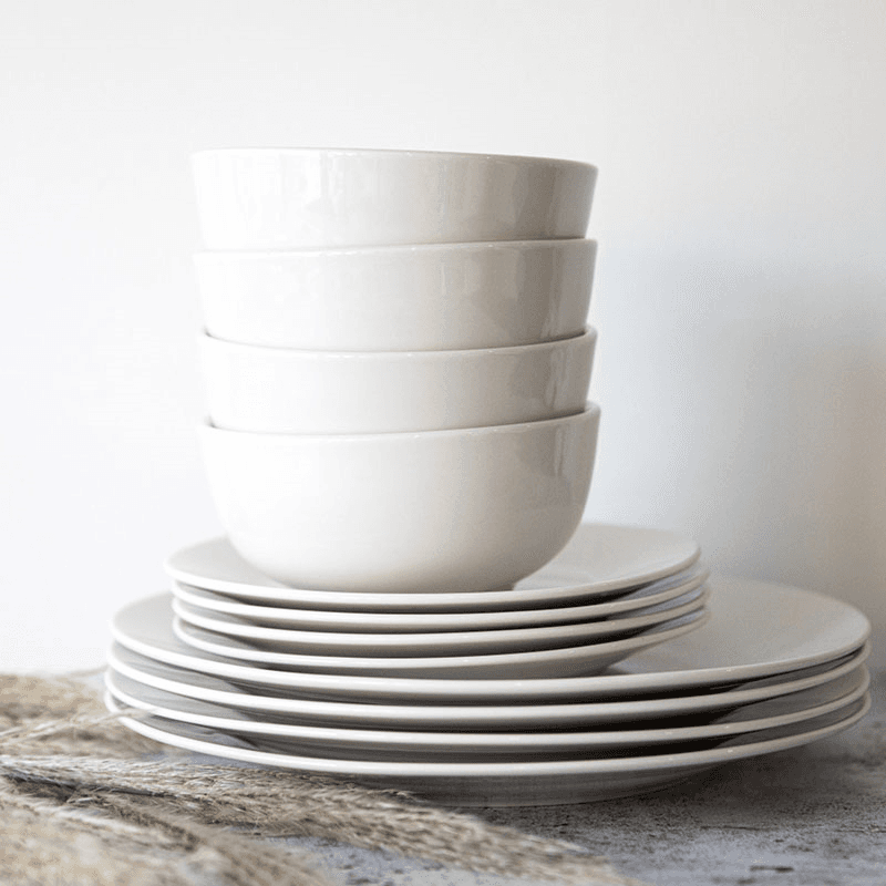 Alexis 12 Piece Porcelain Dinnerware Set, White