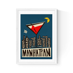 Image showing the Fox and Velvet Manhattan Art Print, H44 x W32cm, Navy product.