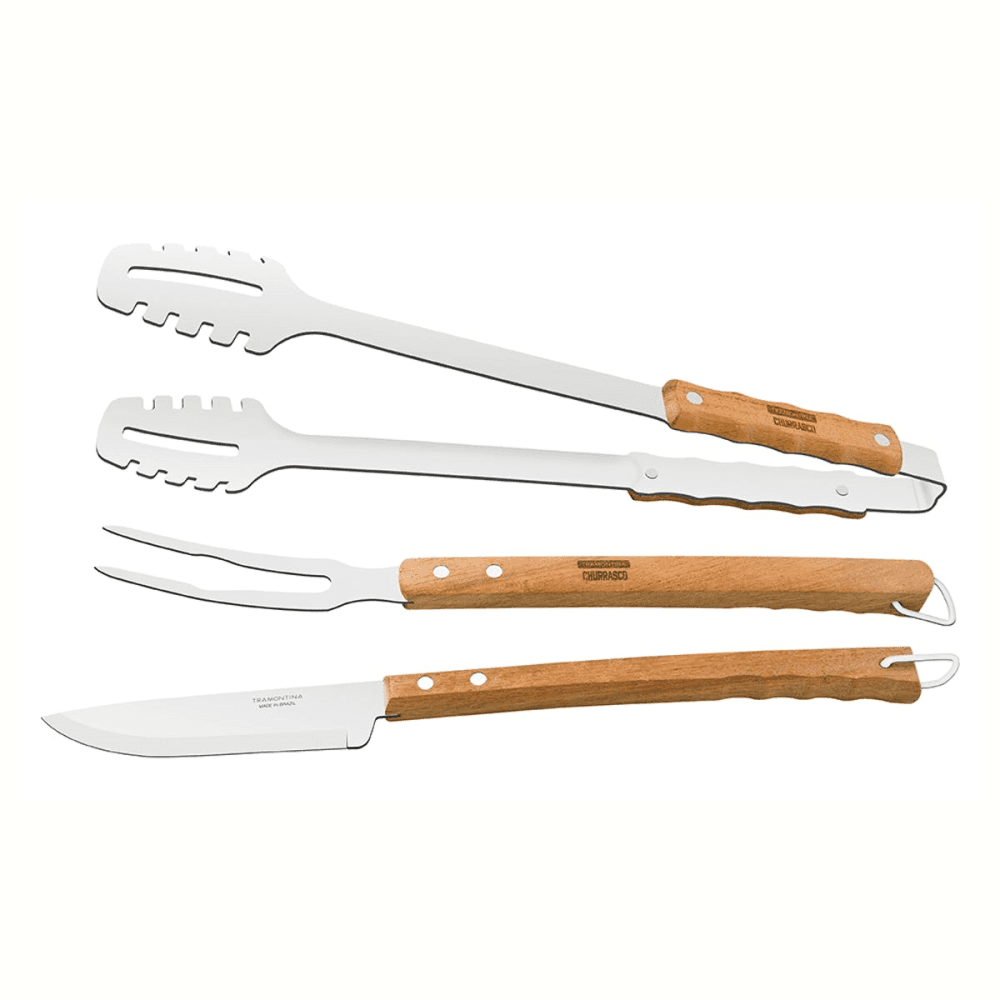 BBQ Tools, Set of 3, Brown/Silver