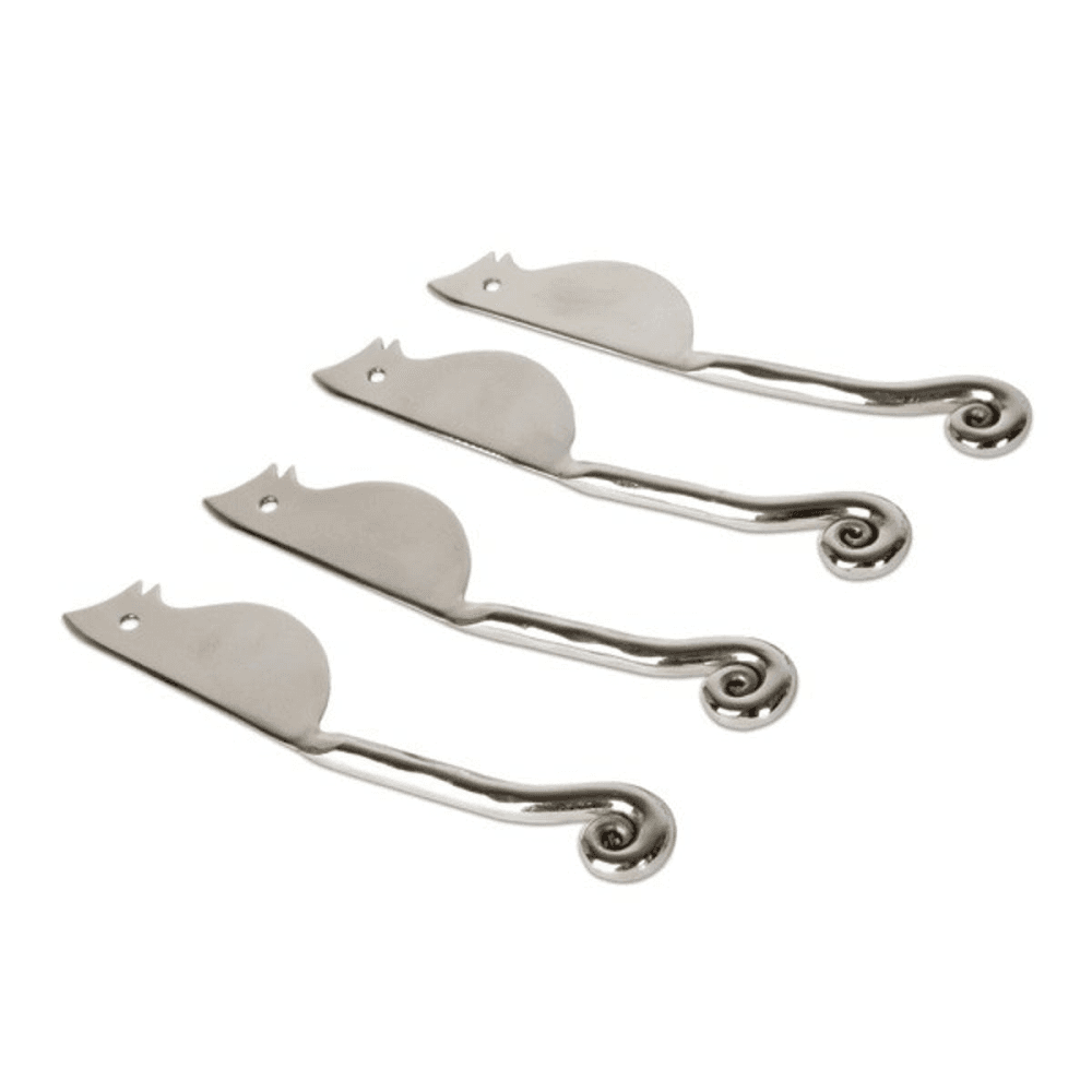 Set of 4 hammered shell mini mouse cheese knives, 11cm, Stainless Steel