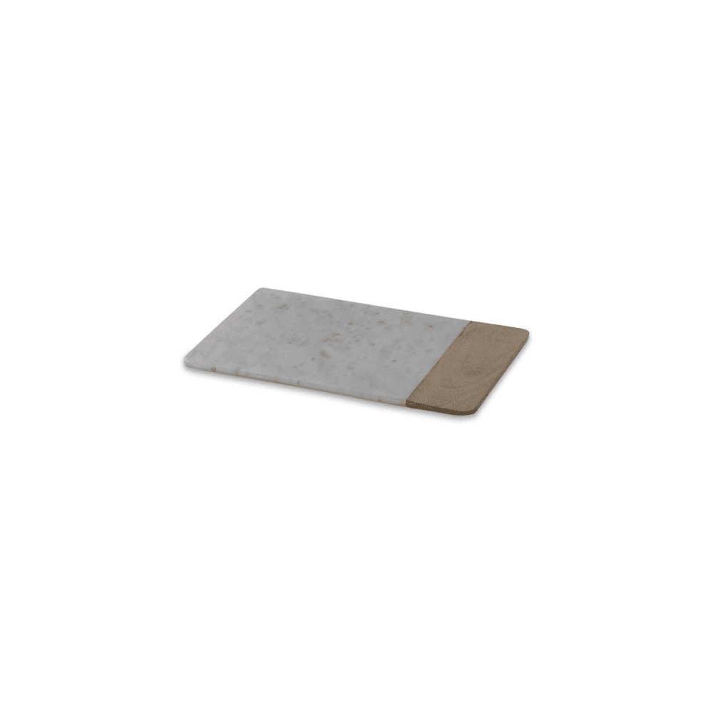 Bwari Long marble board, 2 x 23.5 x 16.5cm, White Marble & Mango Wood
