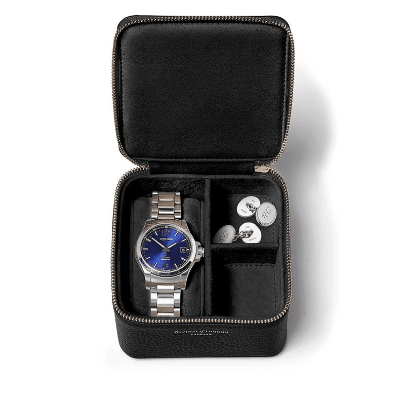 Travel Watch & Ring Box, L12 x W12cm, Black Pebble