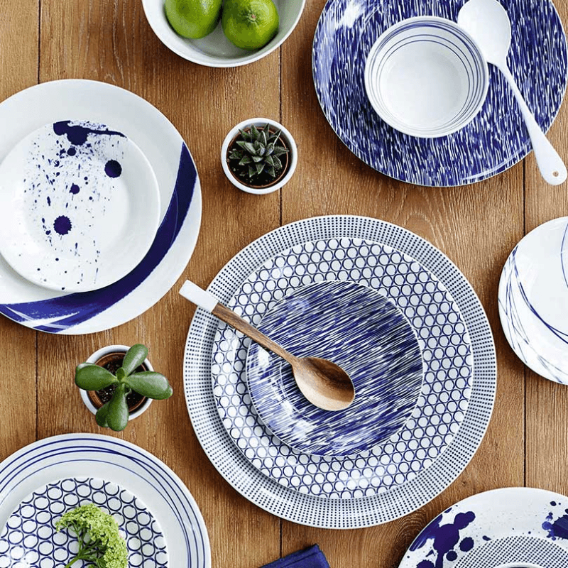 Pacific Mixed 16 Piece Dinner Set, Blue/White
