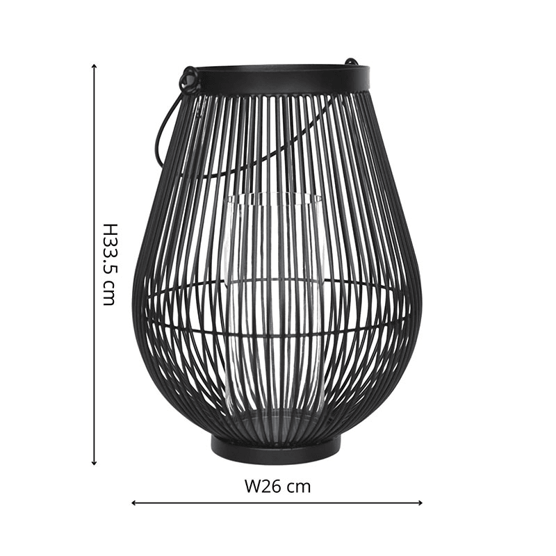 Venere Lantern with Glass Insert, H34cm, Black