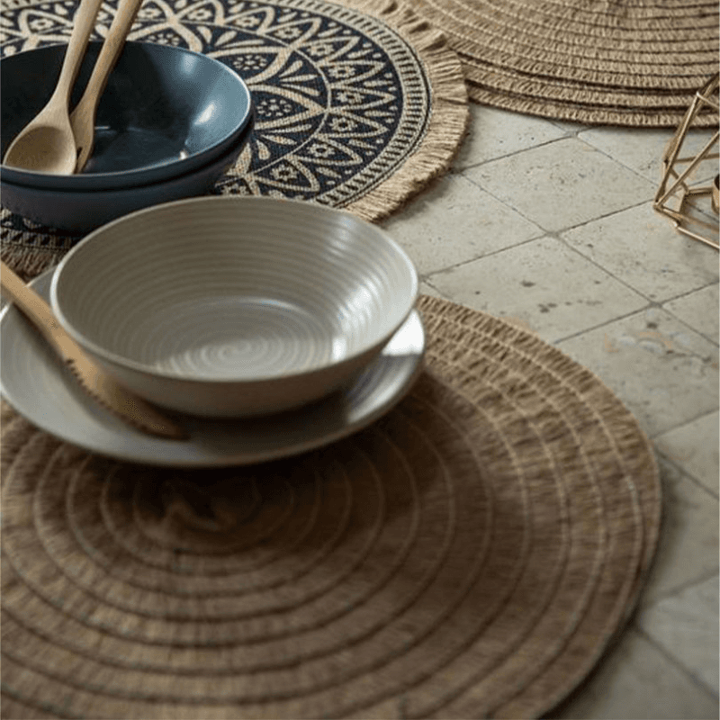 Hessian Set of 4 Woven Round Placemats, D38cm, Natural