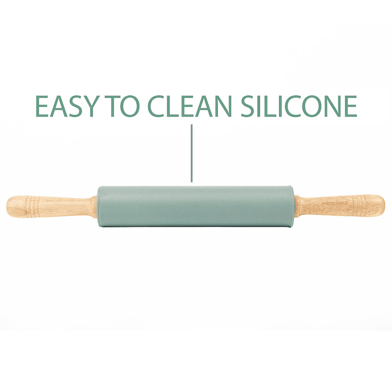 Silicone Rolling Pin With Wooden Handles, Teal