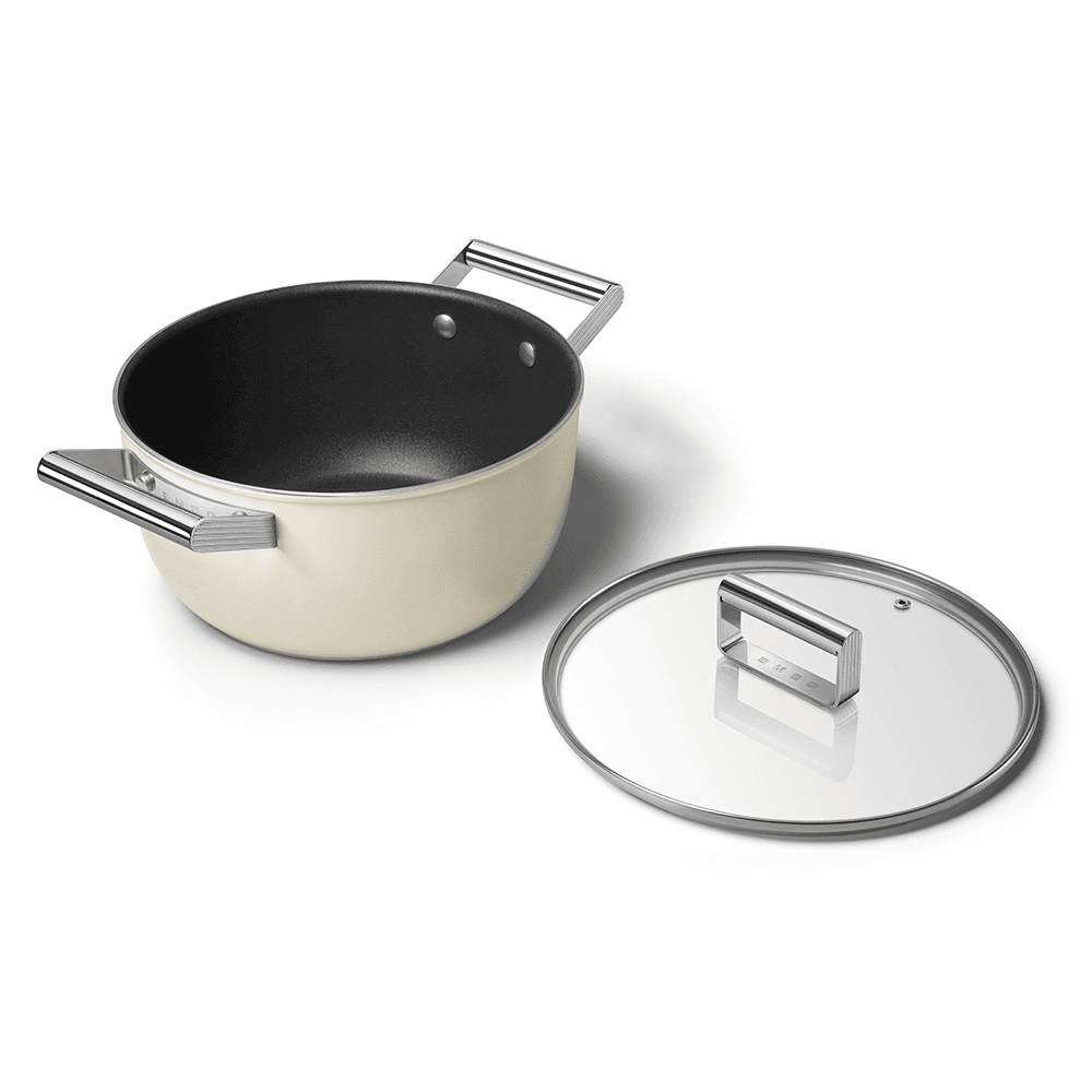 Retro 50's Style Non-Stick Casserole Dish, 26cm, Cream