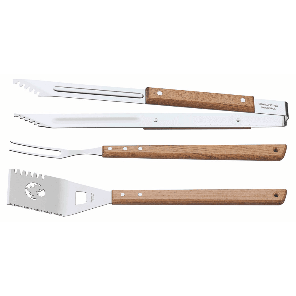 3 Piece BBQ Set, Brown/Silver