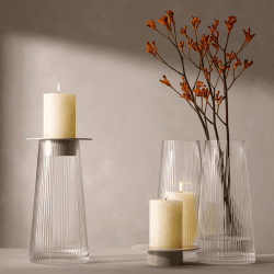 Image showing the Beacon Candle Holder, H30cm, Concrete Grey & Clear product.