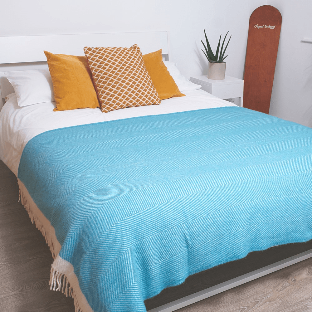 Herringbone Blanket, 130 x 250cm, Turquoise/Cream