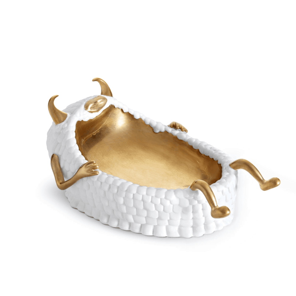 Lazy Susan Catchall, L20 x W15 x H11cm, White/24k Gold Plated